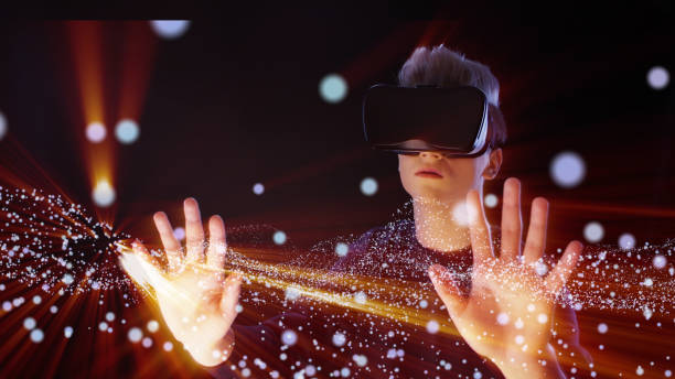 A person wearing a VR headset interacts with a digitally projected interface, highlighting AR's potential in tech.